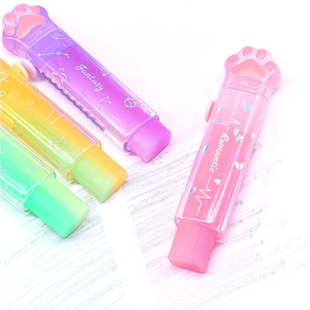 New Jelly Color Cat Paw Correction Rubber Retractable Portable Cat Paw Eraser No Residue Pencil Eraser Student Use