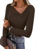 European V-neck Slim-fit Women's Long-sleeve T-shirt - Casual Solid Color, Spring/Autumn Fashion 2025.