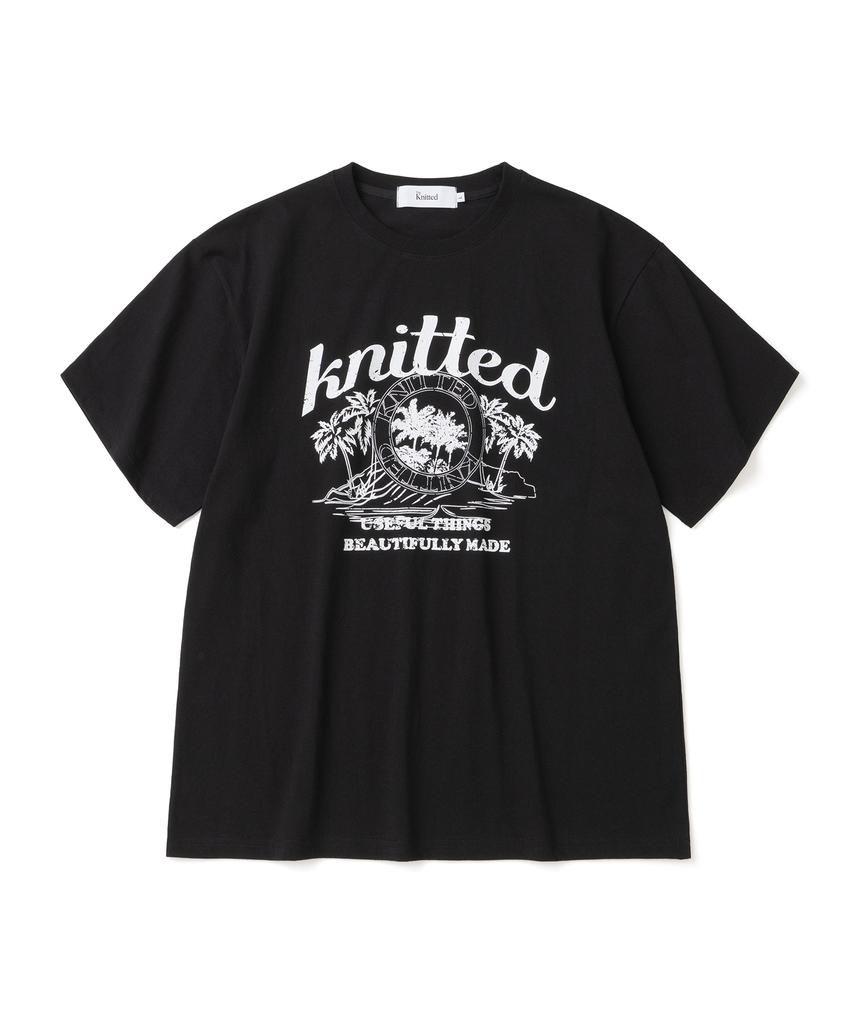 KNITTED (Unisex) Pigment Palm Tree Graphic T-Shirt Crop Black