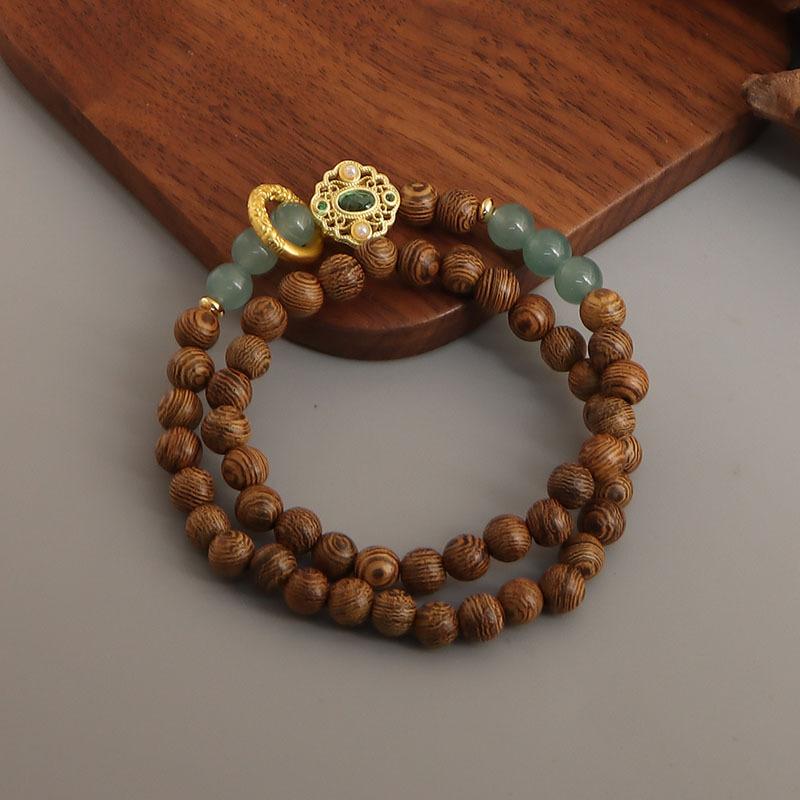 Natural Sandalwood Beaded Double Circle Bracelet, Good Luck, Exquisite Blue Water, Jade Lucky, Nafu, National Style Transfer Bead Bracelet Batch