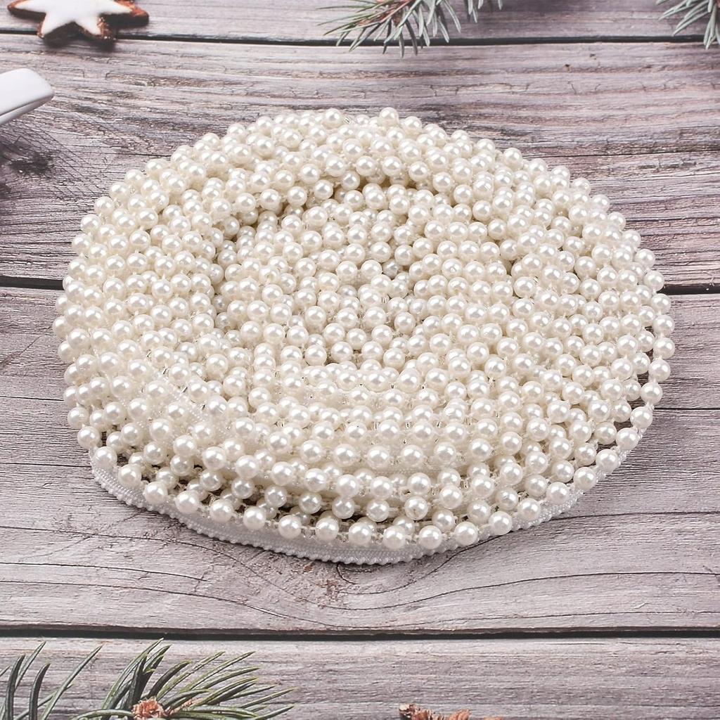 6mm Pearl Bead Tassel, Fringe Lace Edge Trim Ribbon, 10 Yards Vintage Style White Edging Trimmings Fabric Embroidered Applique Sewing Craft