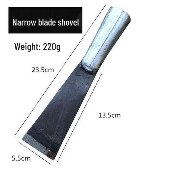 Kompakte Manganstahlschaufel: Schmale Klinge, Verlängerter Holzgriff, Scharfer Flachkopf – Ideal für Eis, Schnee, Zement und Wandreinigung.