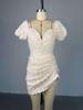 2025 Spring/Summer Sexy V-Neck Puff Sleeve High Waist Slimming Ruched Short Dress for Women