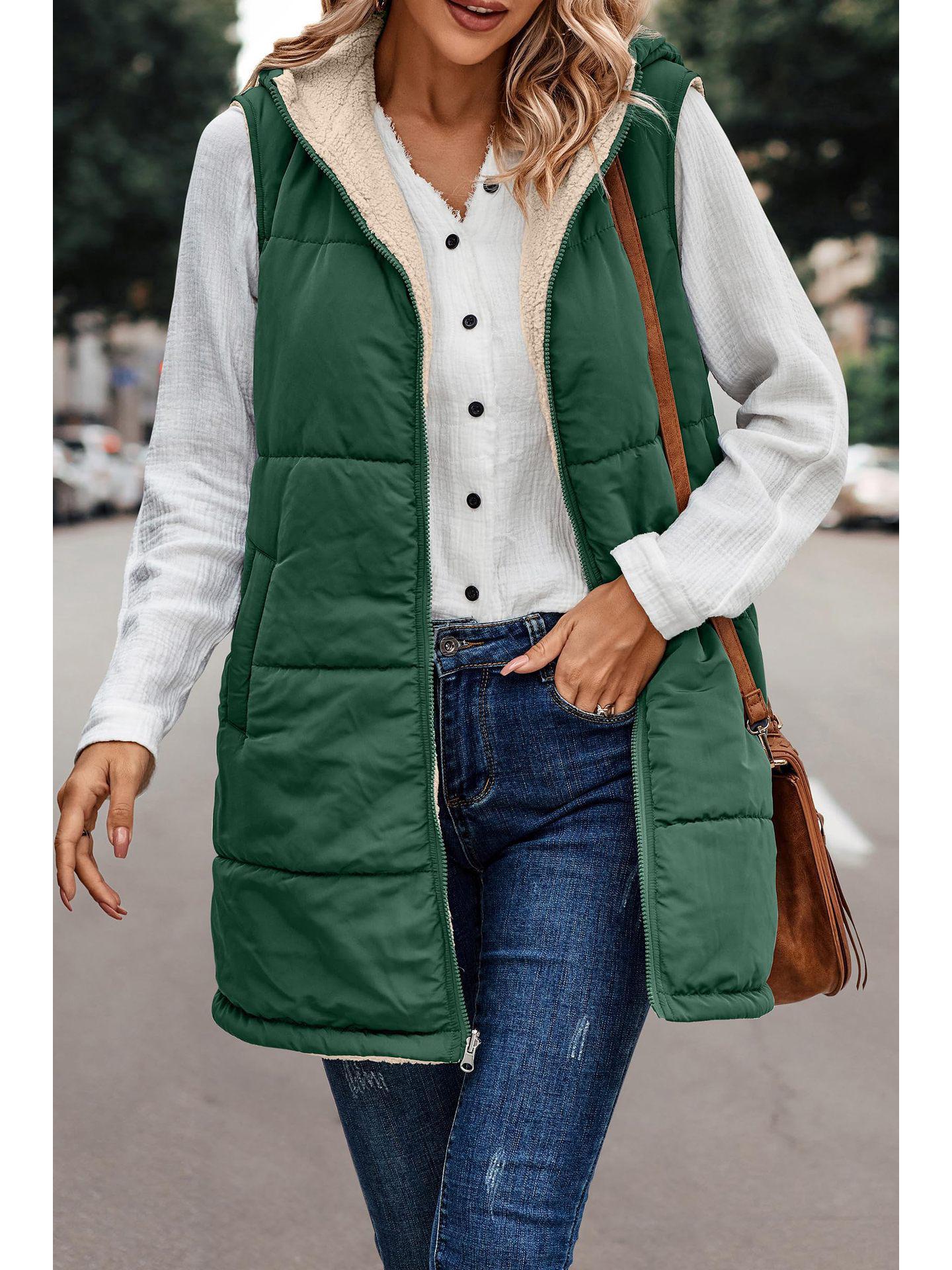 

2023 Європейський та Американський Однотонний Двосторонній Бавовняний Жилет з Капюшоном: Теплий, вітрозахисний кардиган 5XL смарагдовий/зелений