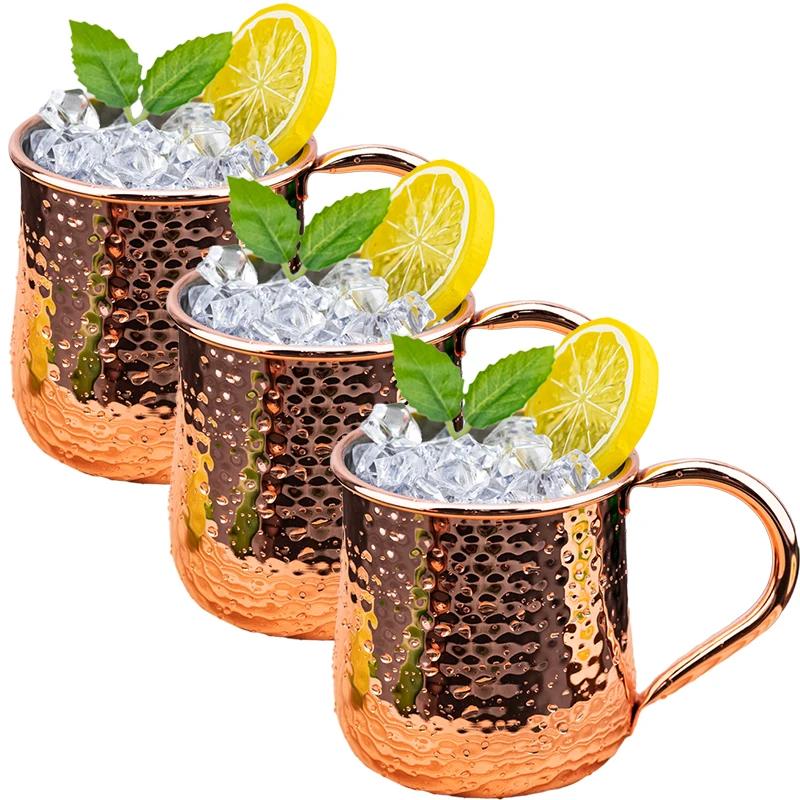 3 Stück Cocktail-Weinglas Moscow Mule Becher Edelstahl Gehämmert Kupferplattiert Bierbecher Kaffee Barwerkzeuge Trinkgeschirr für Ramadan