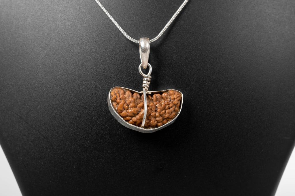 Natural 1 Mukhi Rudraksha (Kaju Dana) Pendant In 925 Silver | Pendant for Moksha, Enlightenment, Crown Chakra & Shiva Energy | Lab Certified