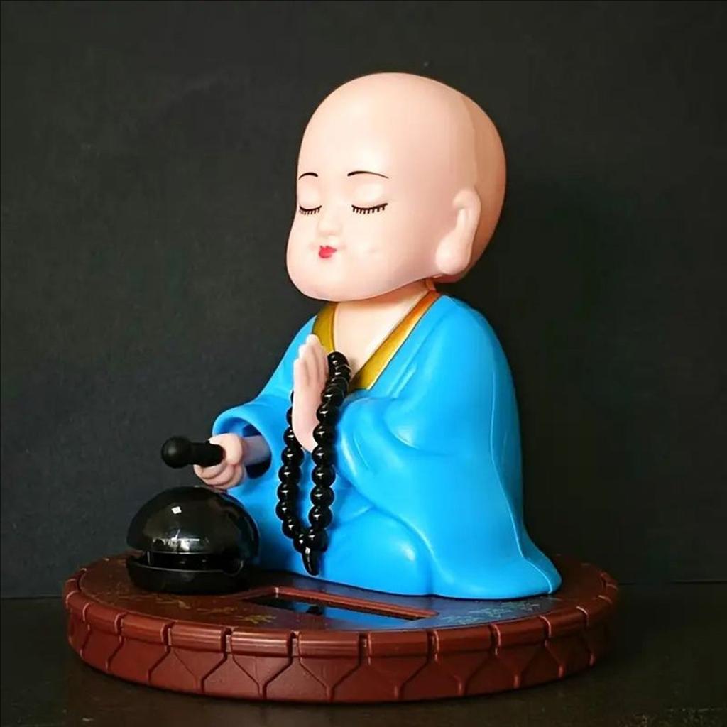 Solar Powered Buddhist Monk Head Nodding Car Dashboard Decors Ceramic Sculpture For Good Luck And Fortune