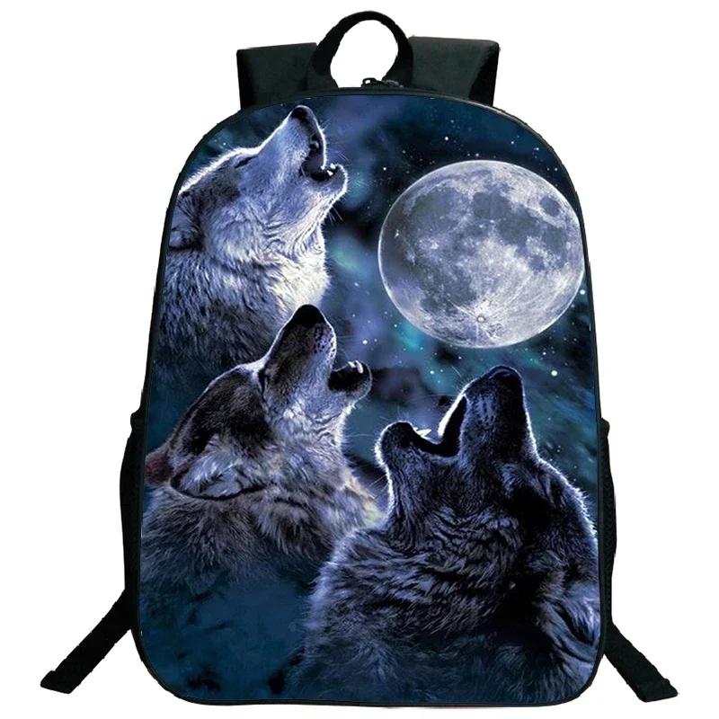 Ice Fire Wolf Backpack Schoolbag Primary School Students Backpack Angry Wolf Printed Bookbag Kids Back To School Mochila Gift