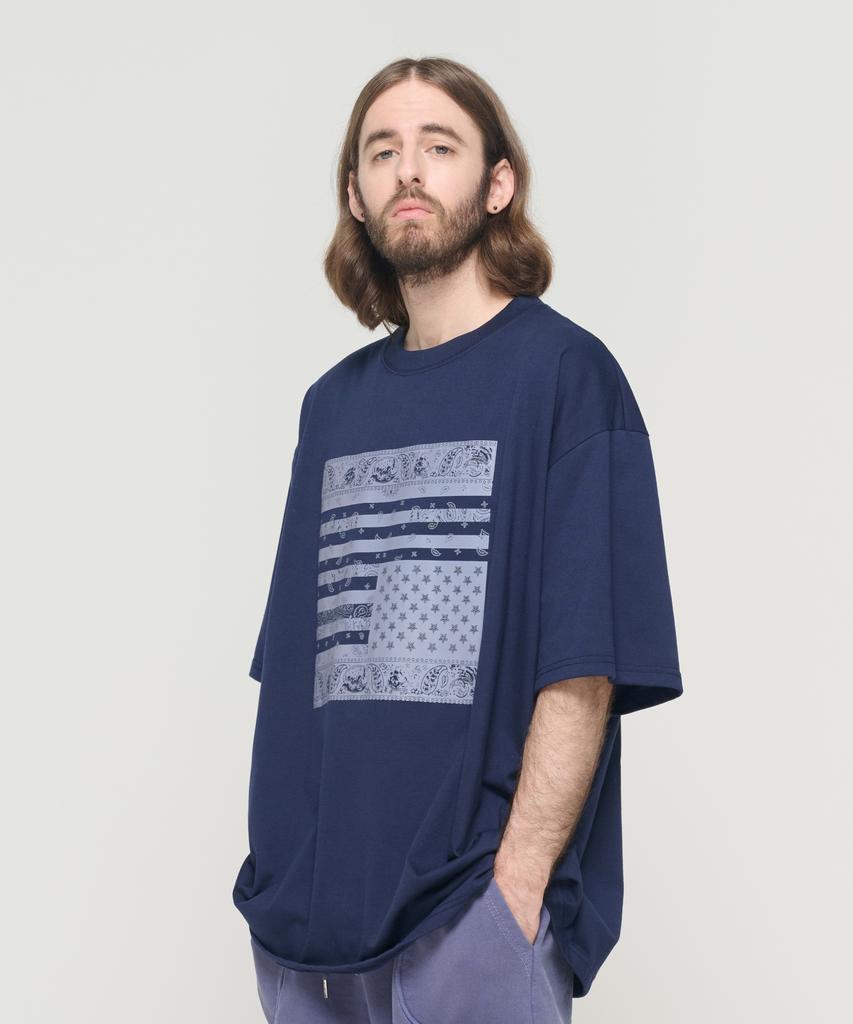 CARGOBROS (Big Size) American Paisley Street Short Sleeve T-Shirt (Navy)