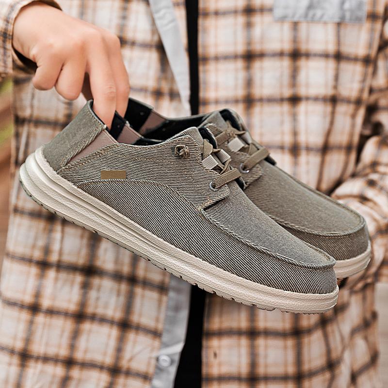 Men’s Outdoor Canvas Shoes Sneakers Driving Shoes Casual Khaki Wide Head Shoes for Farther Plus Size