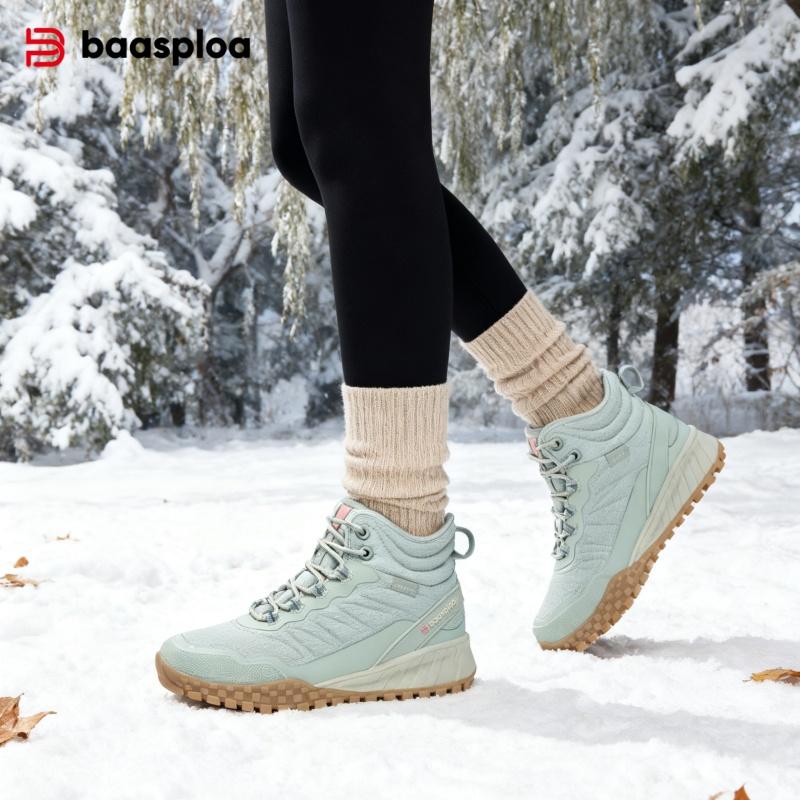BAASPLOA Women's Winter Waterproof  Warm Plush New Women's Cotton Shoes Winter High Top Cotton Shoes Snow Boots Outdoor Hiking Boots