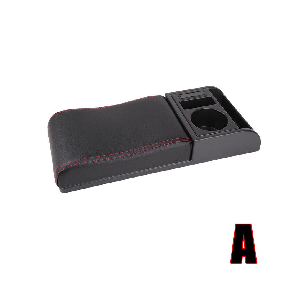 1Pc Universal Car Armrest with Cup Holder Pu Leather Storage Box Soft Elbow Support Cushion Multifunctional Movable Armrest