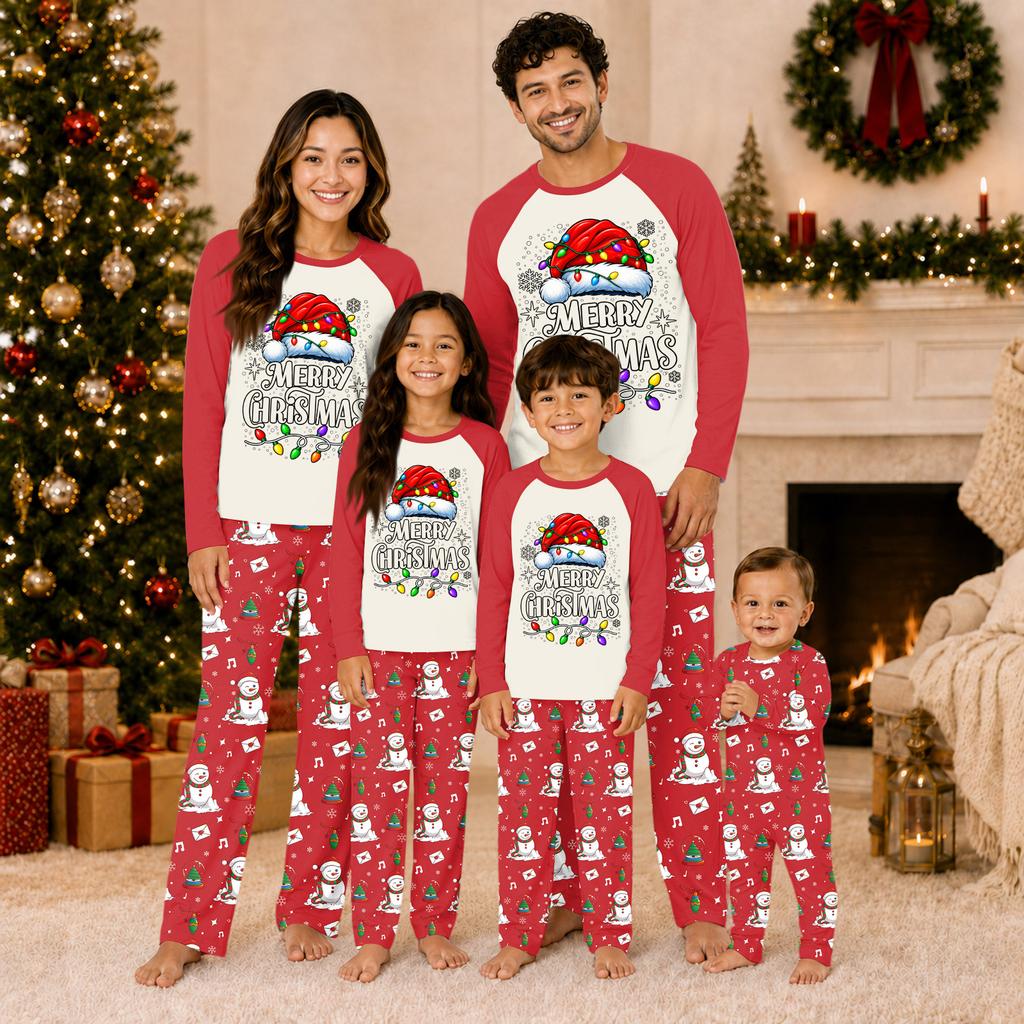 Matching Family Christmas Pajama Set Long Sleeve Neck Loungewear for Women and Kids