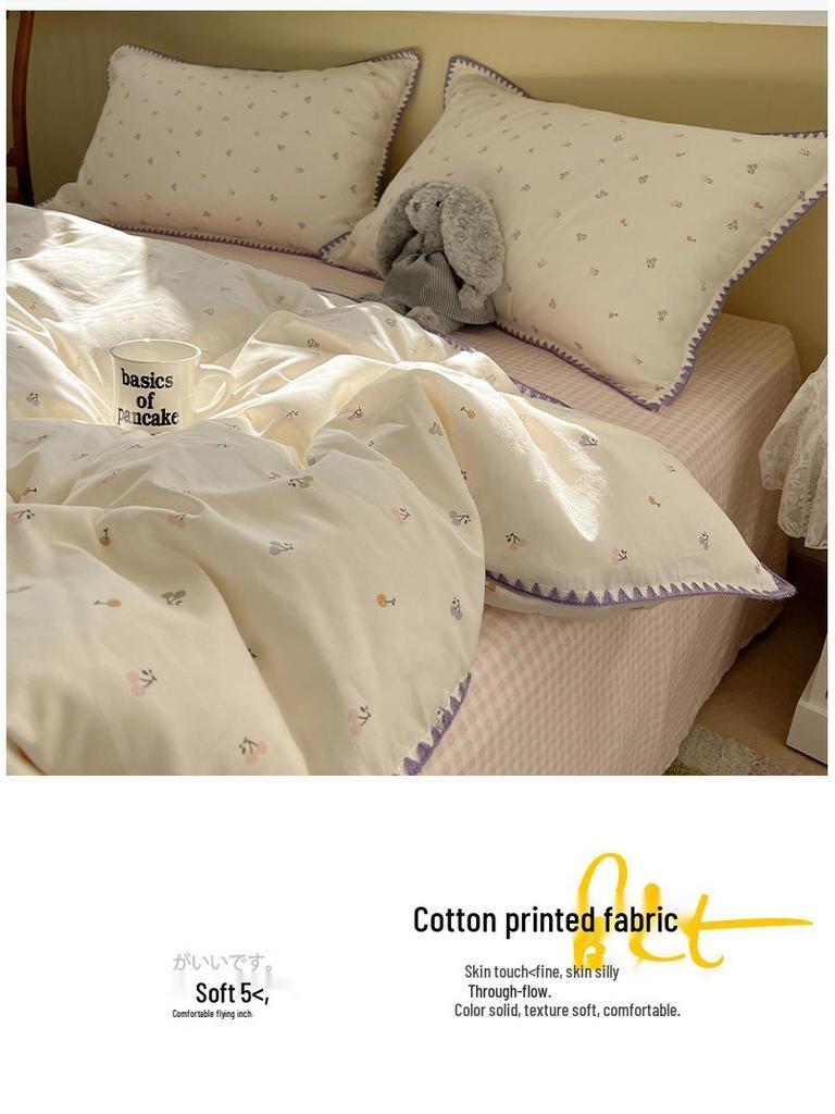 Ins Style 100% Pure Cotton Bedding Set: Duvet Cover and Sheet, Available In Four-Piece or Single Three-Piece Options