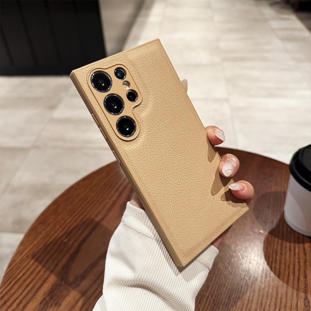 Samsung S24 Ultra Mobile Phone Chitin Leather Lychee Pattern S25 Full Inclusive Protective Case S24 Anti Fall S23