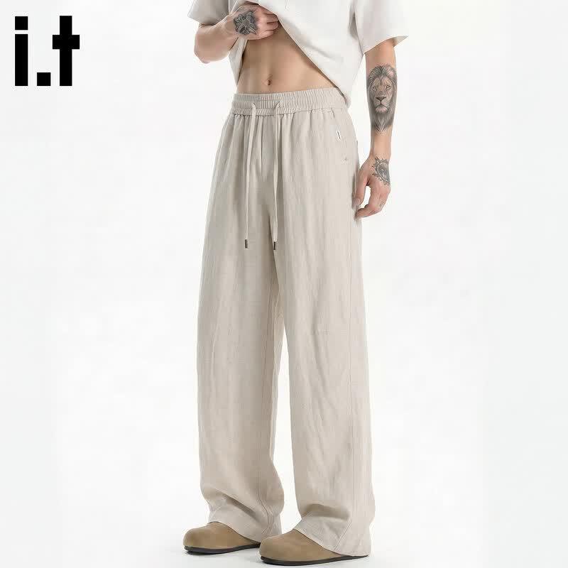 Fingercroxx Men s Linen Blend Japanese Style Curved Pants L