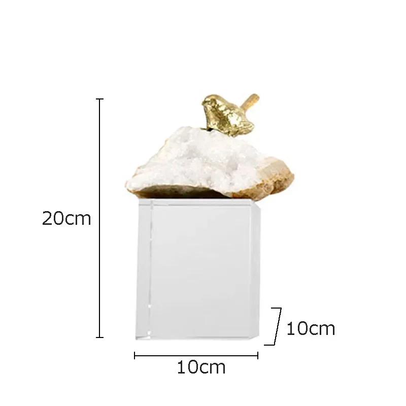 Golden Bird Artwork Ornaments Desk Decoration Transparent Crystal Base Gold-plated Bird Sculpture Crafts Room Aesthetics Decor