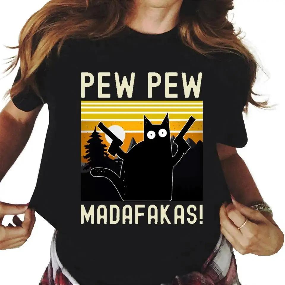 Pew Madafakas Graphic Print Cute Black Cats T Shirt Men Women Fashion Casual Crew Neck Short Sleeve Plus Size Unisex T Shirt