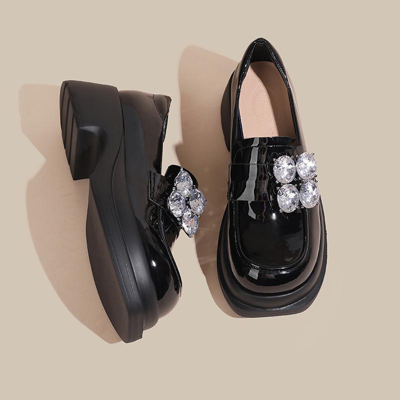Leather rhinestone small leather shoes early spring new autumn and winter single shoes platform women