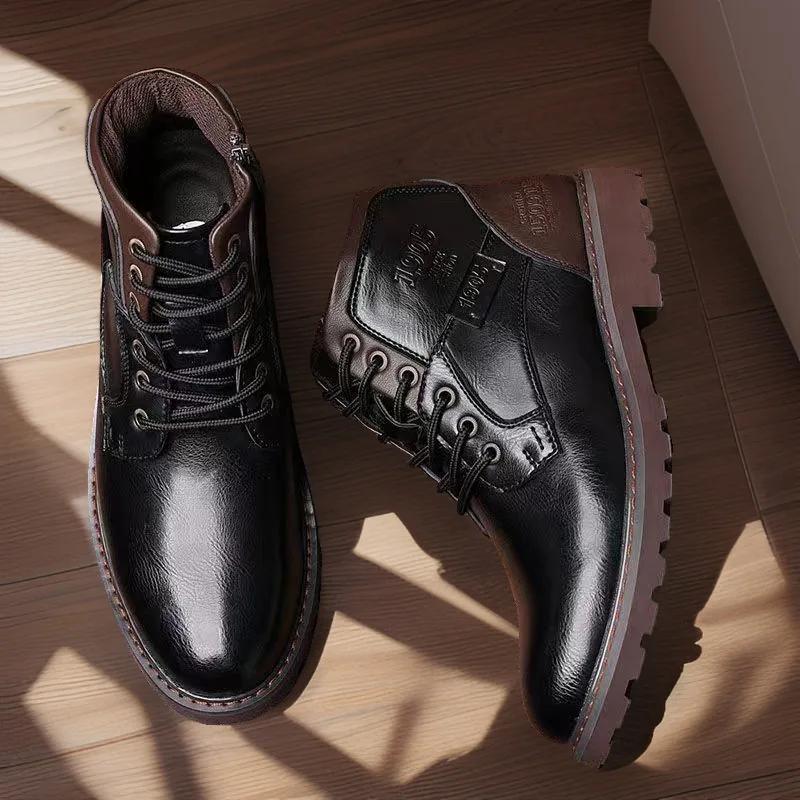 Fashion Handmade Men Boots Autumn Winter Male Booties Outdoor Vintage Brown Boots Ankle Work Boots Beef Tendon Bottom Zapatillas Male