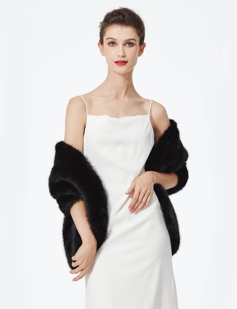 BEAUTELICATE Dickes flauschiges Kunstfell Winter Perfekt für Bühne und Größe Schwarz Damenstola, Groß, Warm, Bolero, Hochzeiten, Erwachsenenzeremonien,