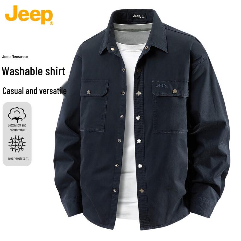 JEEP Men's Washed Cotton Long Sleeve Work Shirt