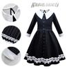 Vestido Wednesday Addams Bolsa Peruca Fantasia Cosplay Meninas Festa de Natal