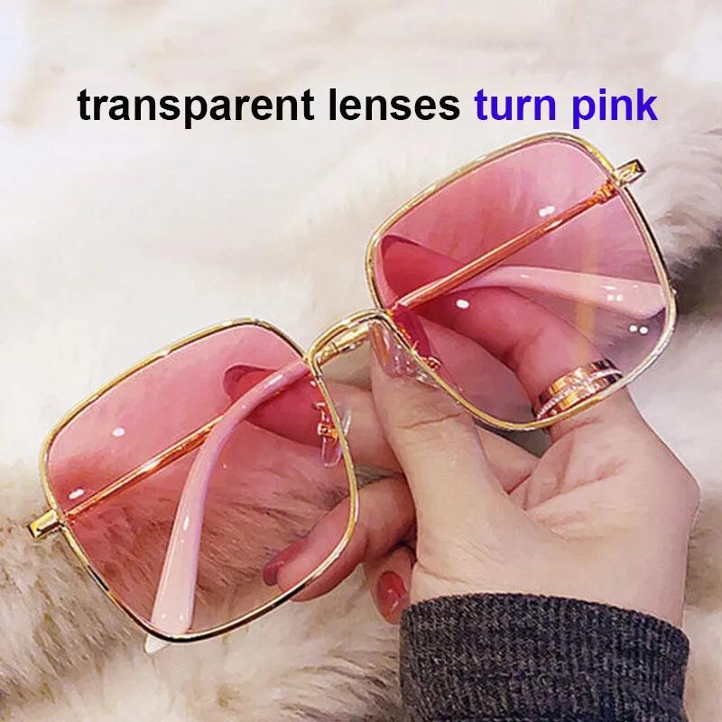 

0~-600 близорукость фотохромные очки женские бриллиантовые заклепки большой квадрат анти синий свет УФ-защита готовые очки с Degree 0