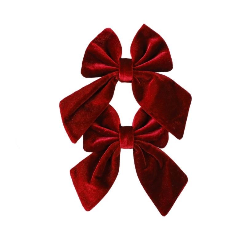 

2Pcs Velvety Christmas Tree Bowknots 3D Textured Holiday Decorations For Christmas Gift Wrapping Home Party Ornament бордовий