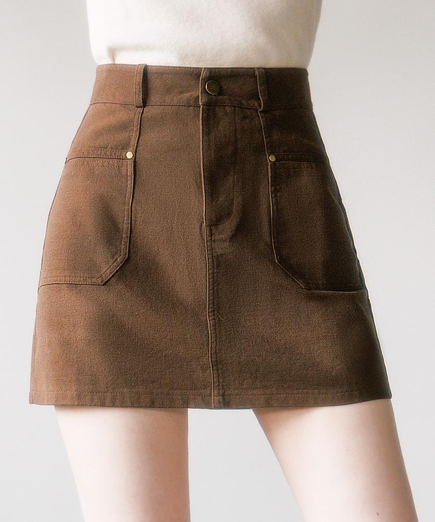 Cotton Mini Skirt With High Five Outer Pocket Details