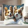Welsh Corgi Dogs In Snow Cushion Covers Chair Living Room Pillowcase Cozy Zipper Sofa Pillow Covers Bedroom Indoor Home Decor