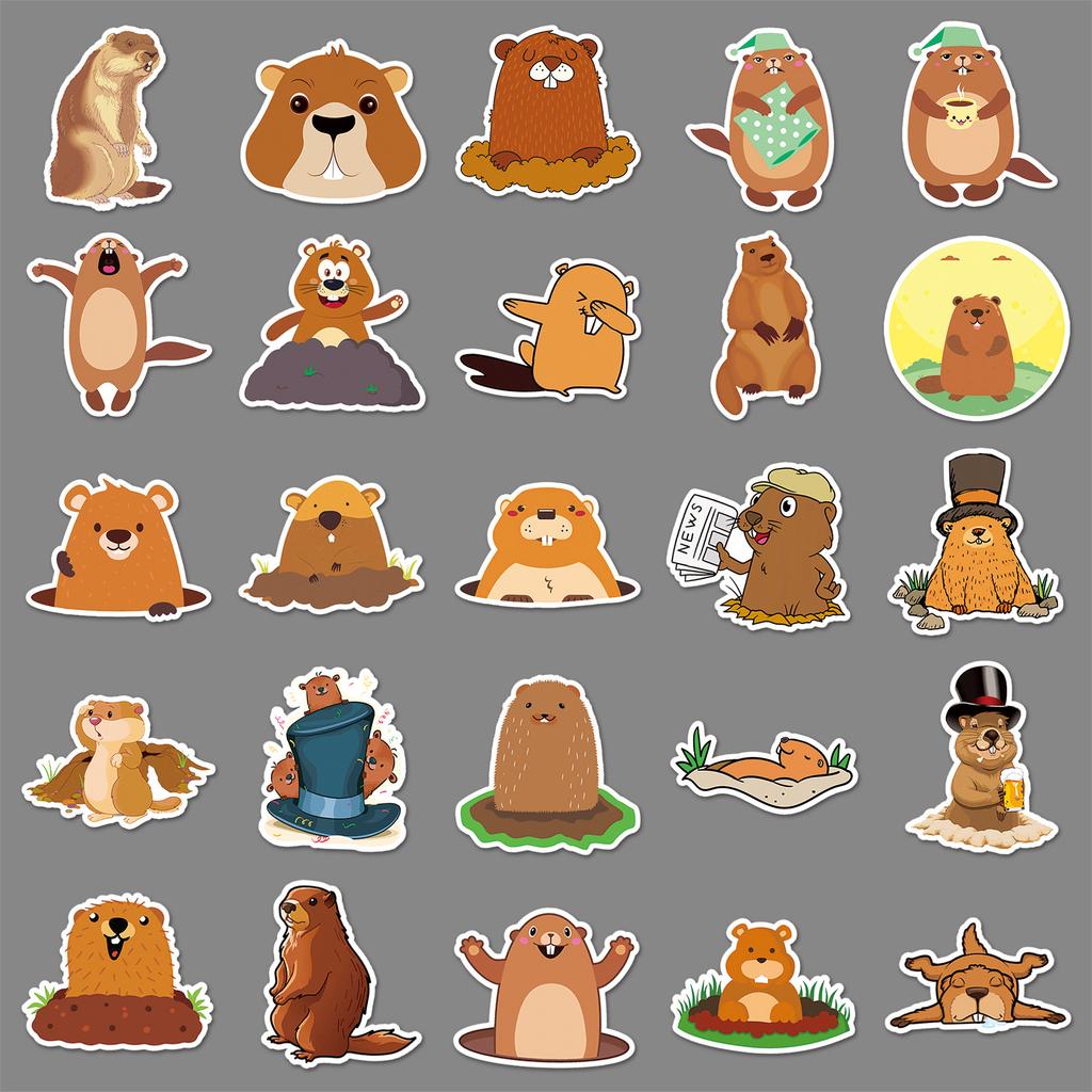 50 Groundhog Doodle Personalized Cartoon Animal Children's Gurgle Card DIY Mobile Box Stickers Waterproof