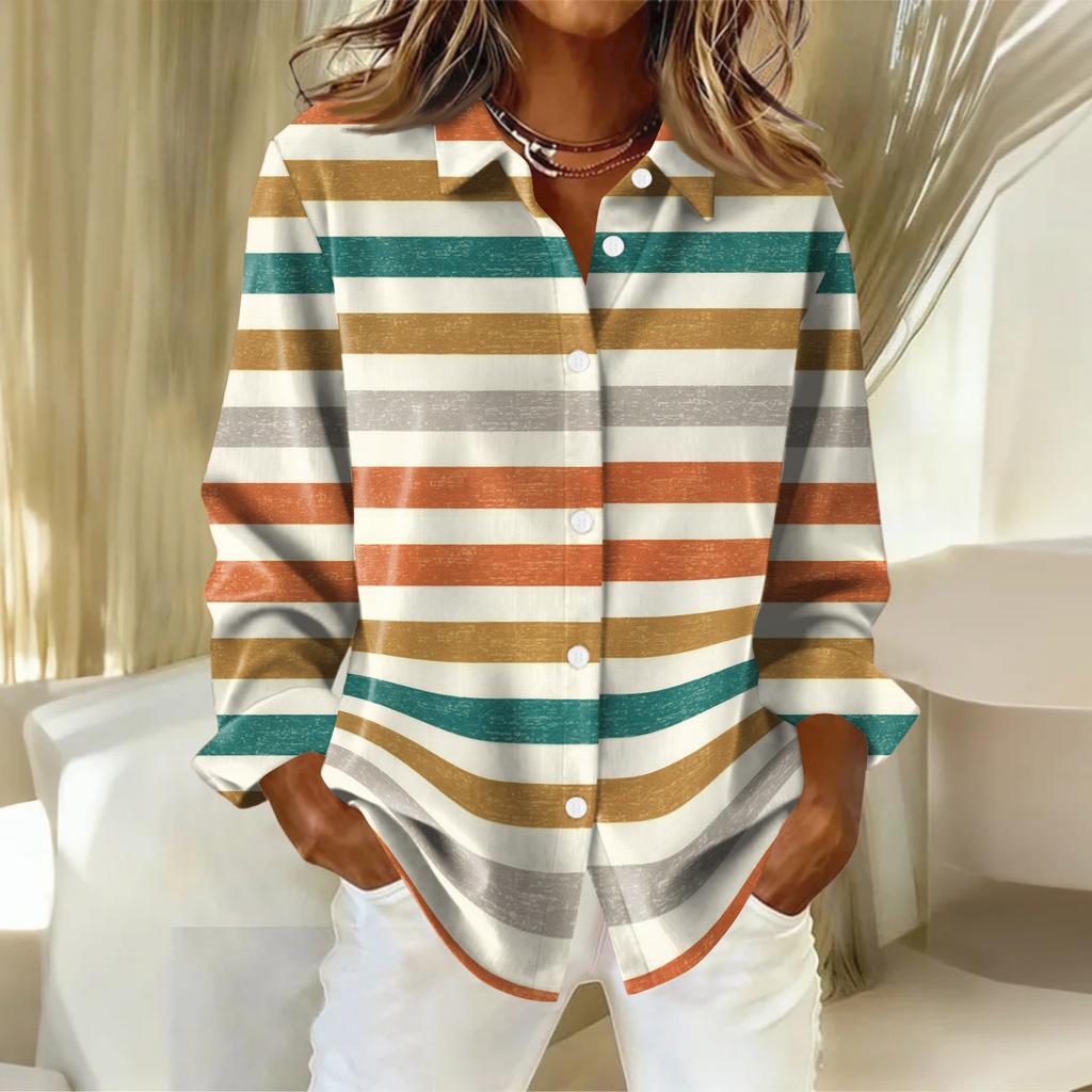 Damen Hemd Bluse Weihnachtsdruck Knopf Langarm Casual Basic Hemdkragen Normales Oberteil