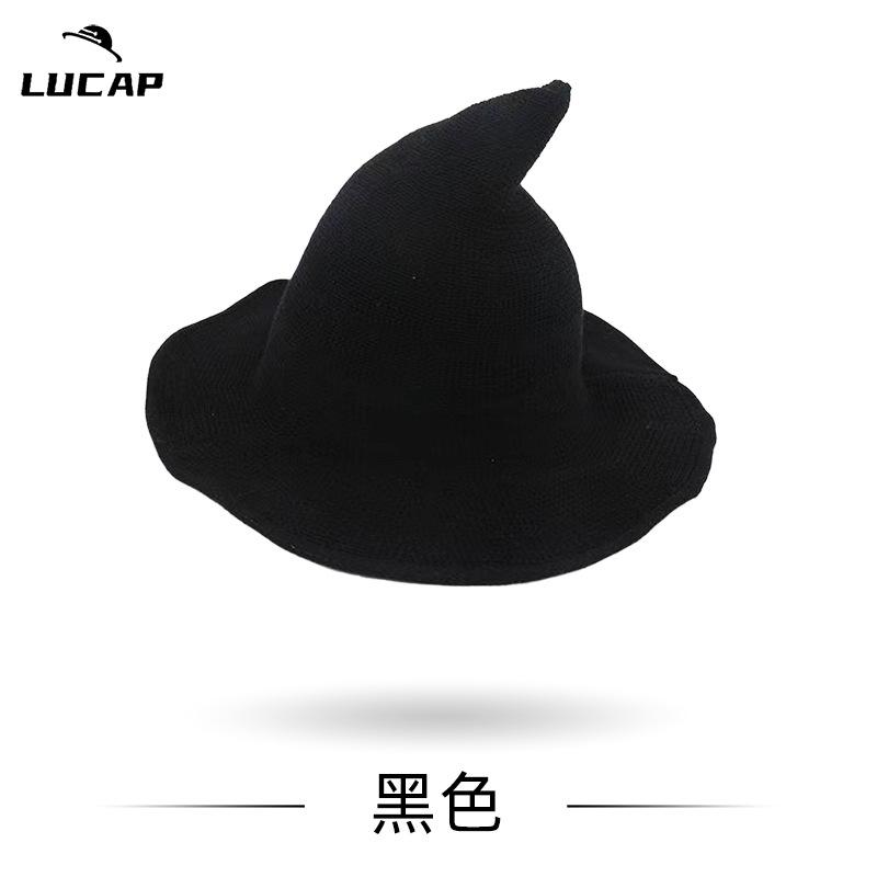 New Halloween Carnival Party Regular Wizard Hat Foldable Knitted Hat Pointed Witch Hat