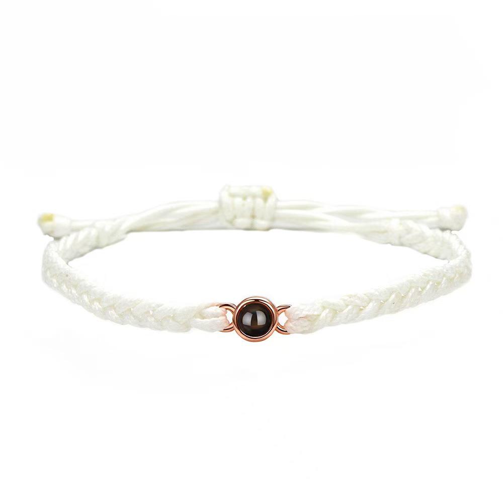 Handmade Woven Stainless Steel Bracelet with Custom Photo and 'I Love You' In 100 Languages Projection