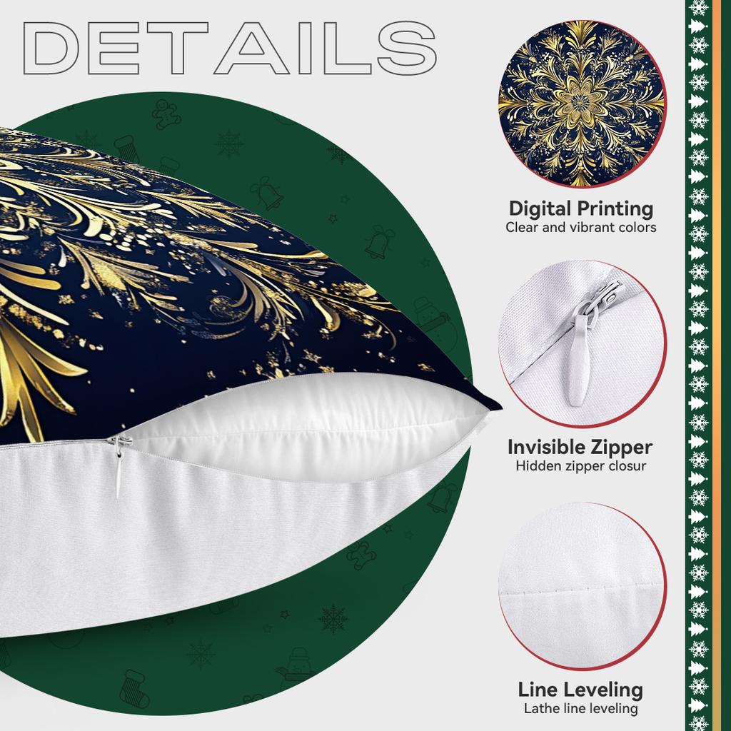 Gold Christmas Theme Pillowcase Printed Polyester 40/45/50cm Throw Pillowcover Decorative Sofa Cushion Pillowslip Home Decor