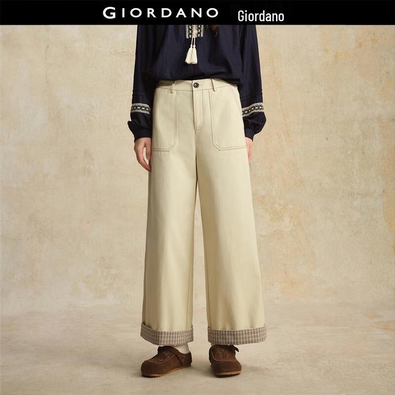 Giordano Women s High-Waist Plaid Wide-Leg Casual Pants M