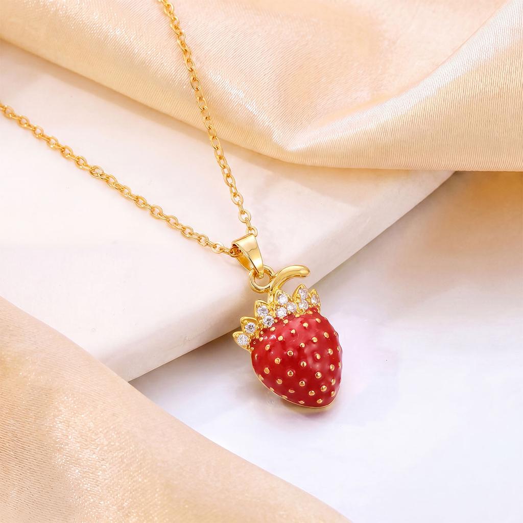 Strand Fruit Strawberry Sweet Necklace Accessory Women's Simple Luxury High Titanium Steel Collar Chain