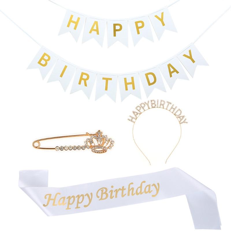 4 Pieces Birthday Party Decorations Champagne Birthday Set Bright  Sash Glitter Golden Letters Instagram Photo Props