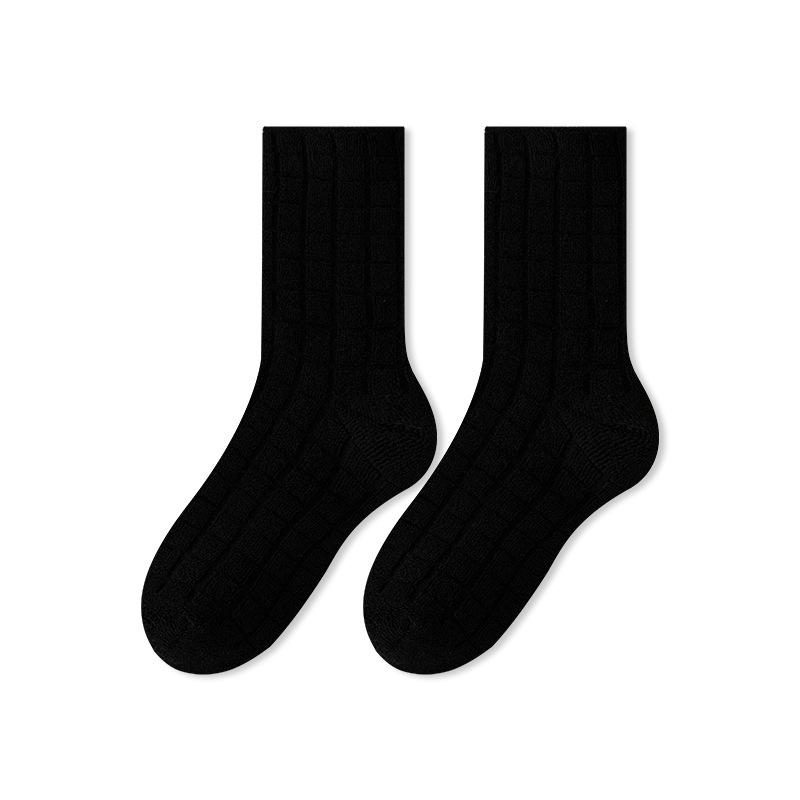 Socks Men'S Fleece Thickened Warm Terry Socks Wear Pure Black Medium Tube Socks Winter Sleep Towel Bottom Socks