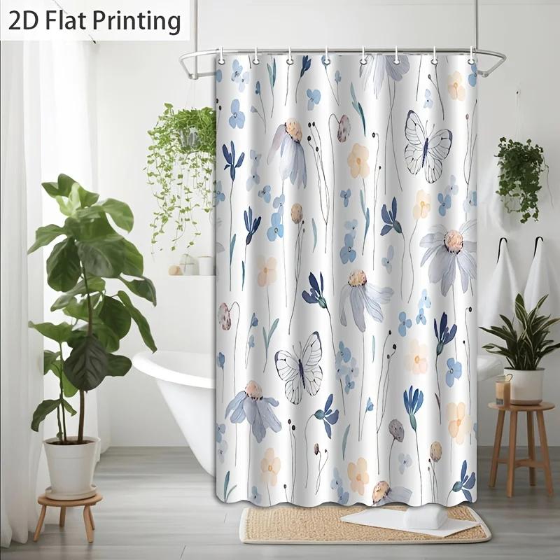 Watercolor Floral Butterfly Shower Curtain Bathroom Decor Waterproof Printed Curtain for Modern Home Bathroom Shower Curtain