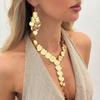 Ingemark Elegant Metal Sequins Long Chain Pendant Necklace Drop Earrings Jewelry Set for Women New Party Luxury Neck Accessories