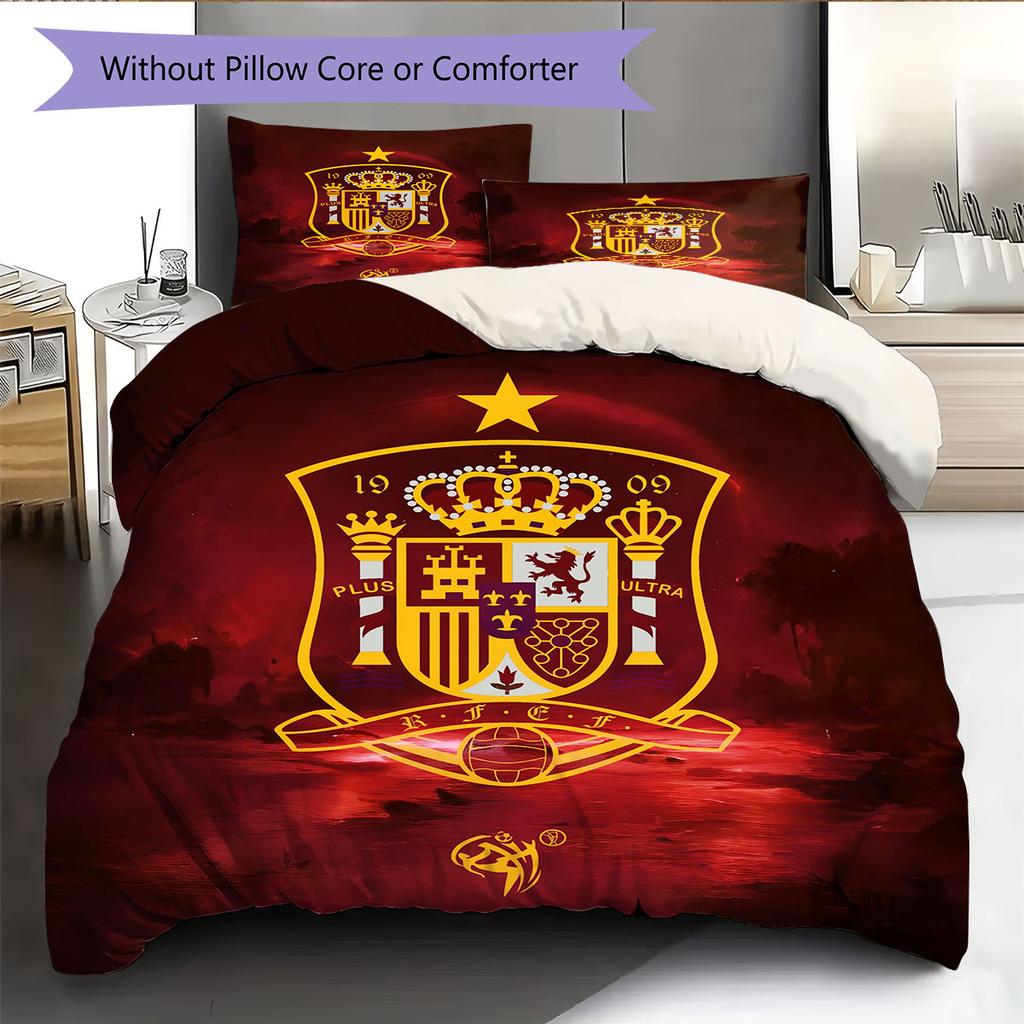 Motivo Logo Calcio Spagna Biancheria da Letto Decorazione Casa Regalo di Compleanno (1 * copripiumino + 2 * federa, senza nucleo),merchandising per fan.