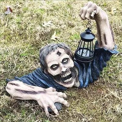 Halloween Zombie Garden Statue Lantern Resin Scary Realistic Decorative Sculpture Decorations for Yard Lawn Figurine Light