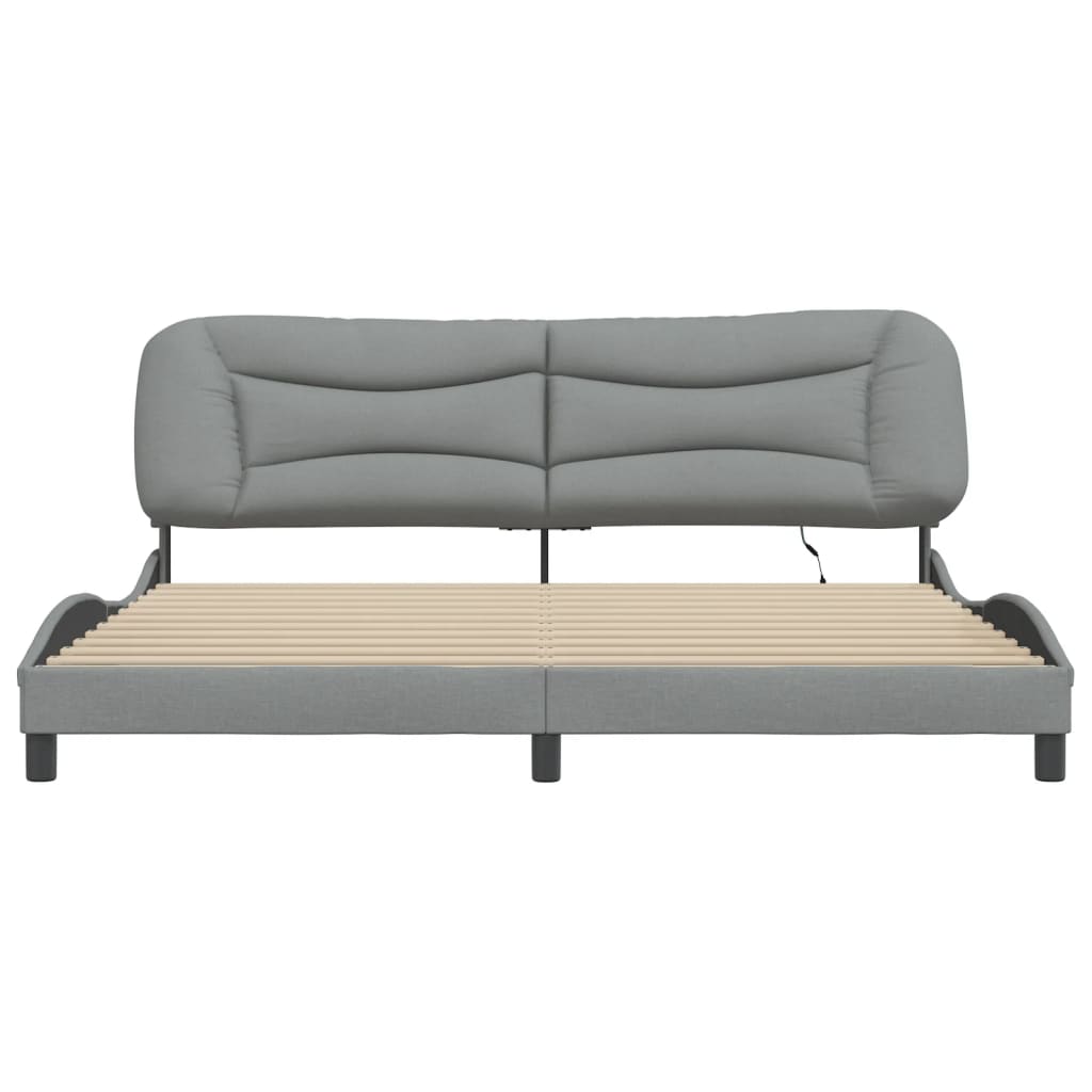 LED Bed Frame without Mattress  Hvar  Light Grey 200x200 cm Fabric
