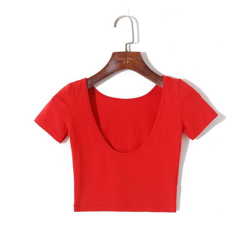 

Женский летний однотонный пуловер с низким воротником и короткими рукавами Red S