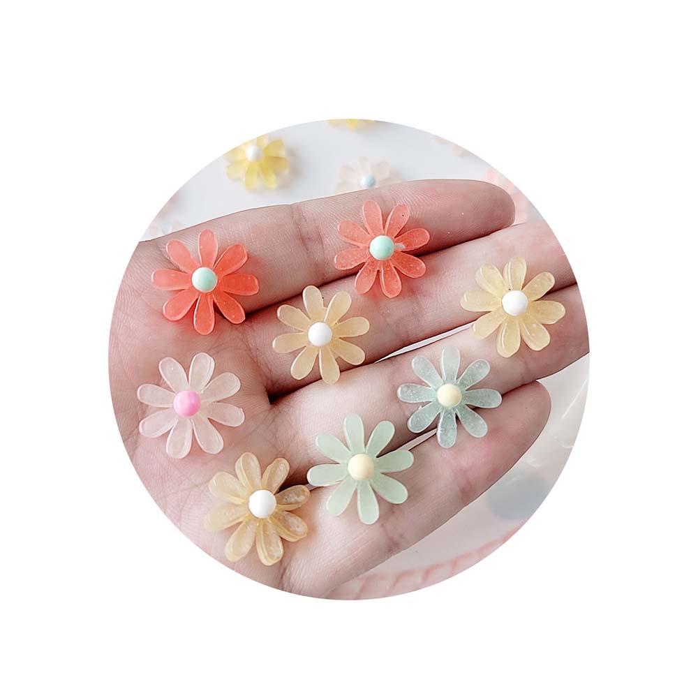 100pcs Resin Flower Beads Transparent Clear Daisy Flatback Cabochons Mix Colors DIY Accessory Embellishment