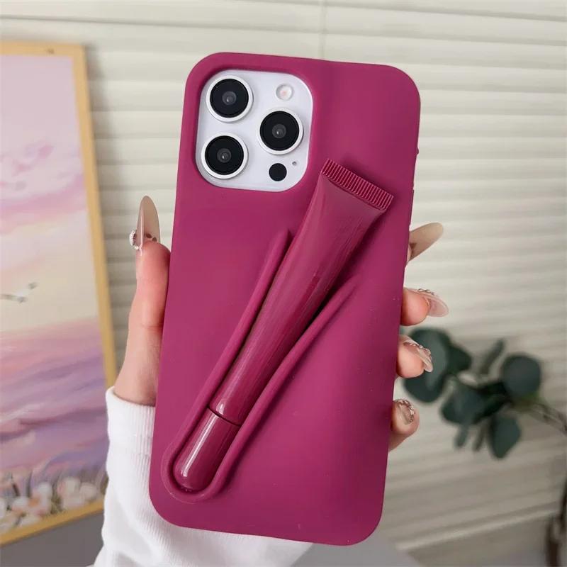 Make-up Dopamin Lipgloss Hülle für iPhone 17 16E 15 Pro Max 11 12 13 14 Plus 17 Air Lippenstift Halter Handyhülle Mit Lipgloss