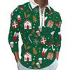 Spring Autumn Men Long Sleeve Zipper 3D Digital Christmas Print Polo Shirt Men Casual Lapel Polo Shirt Tops