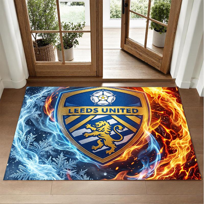 Leeds United Football Design Crystal Velvet Rug Soft Decorative Mat for Bedroom Entrance
